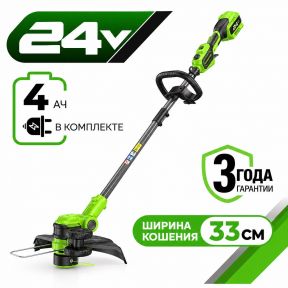 Аккумуляторный триммер Greenworks GD24LT331 33см, б/щ, 24v (АКБ 1х4Ah и З/У)