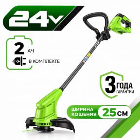 Аккумуляторный триммер Greenworks  G24LT251 25см, 24v (АКБ 1x2Ah и З/У)